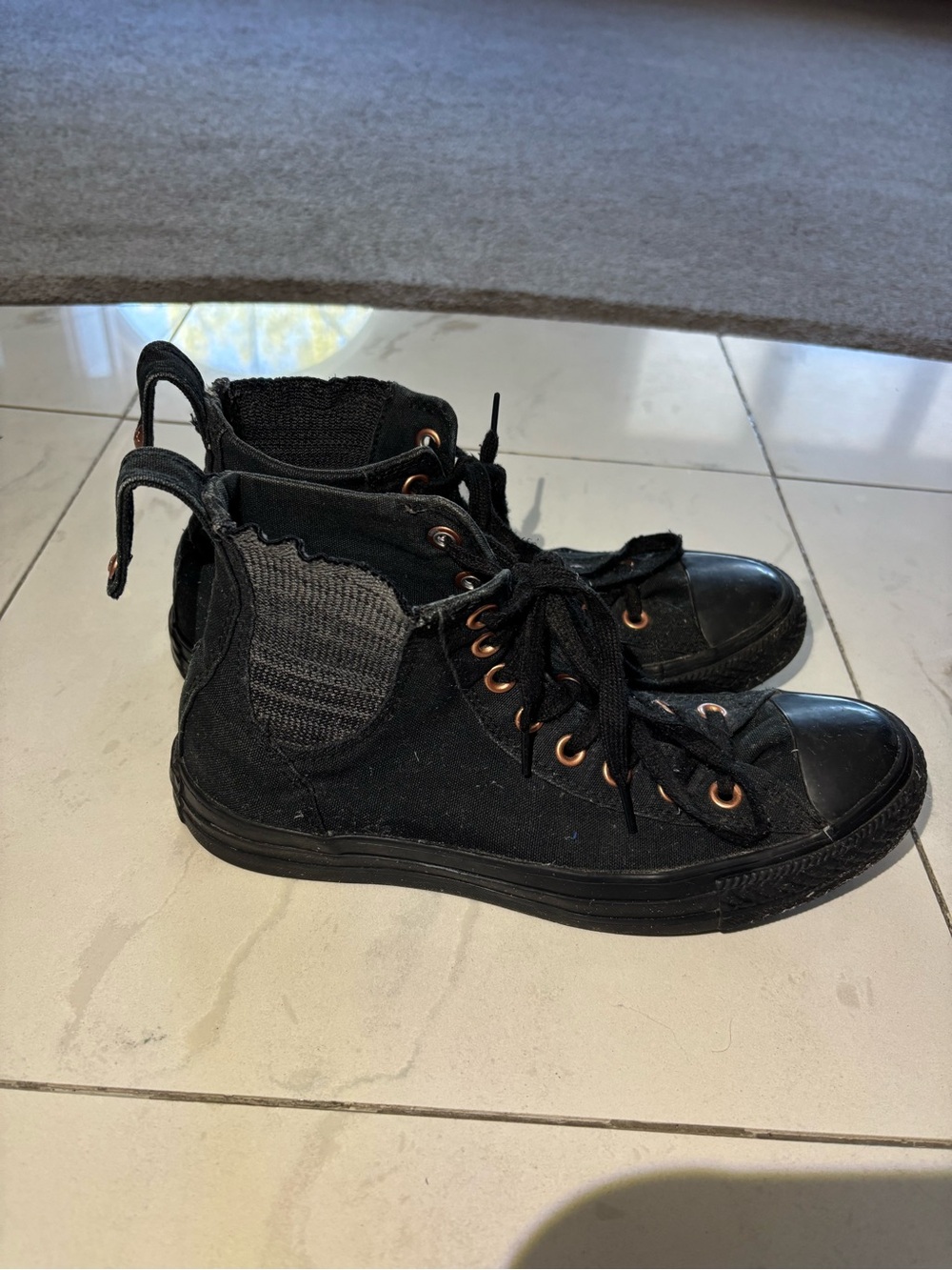 Converse Black Canvas High Top Sneakers with Copper Accents - Picture 3 of 7